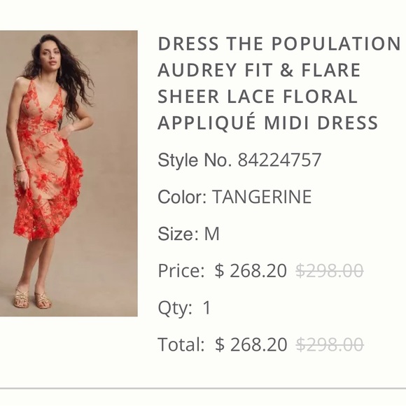 Audrey Fit & Flare Sheer Lace Floral Appliqué Midi Dress COLOR: Poppy Red/Orange - Picture 8 of 9